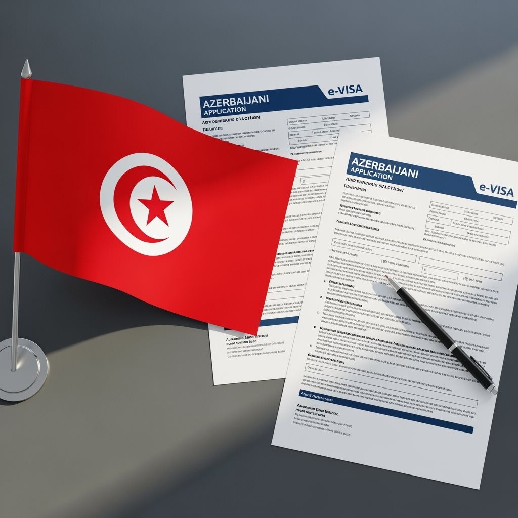 Tunisia Flag with Azerbaijan e-Visa Documents