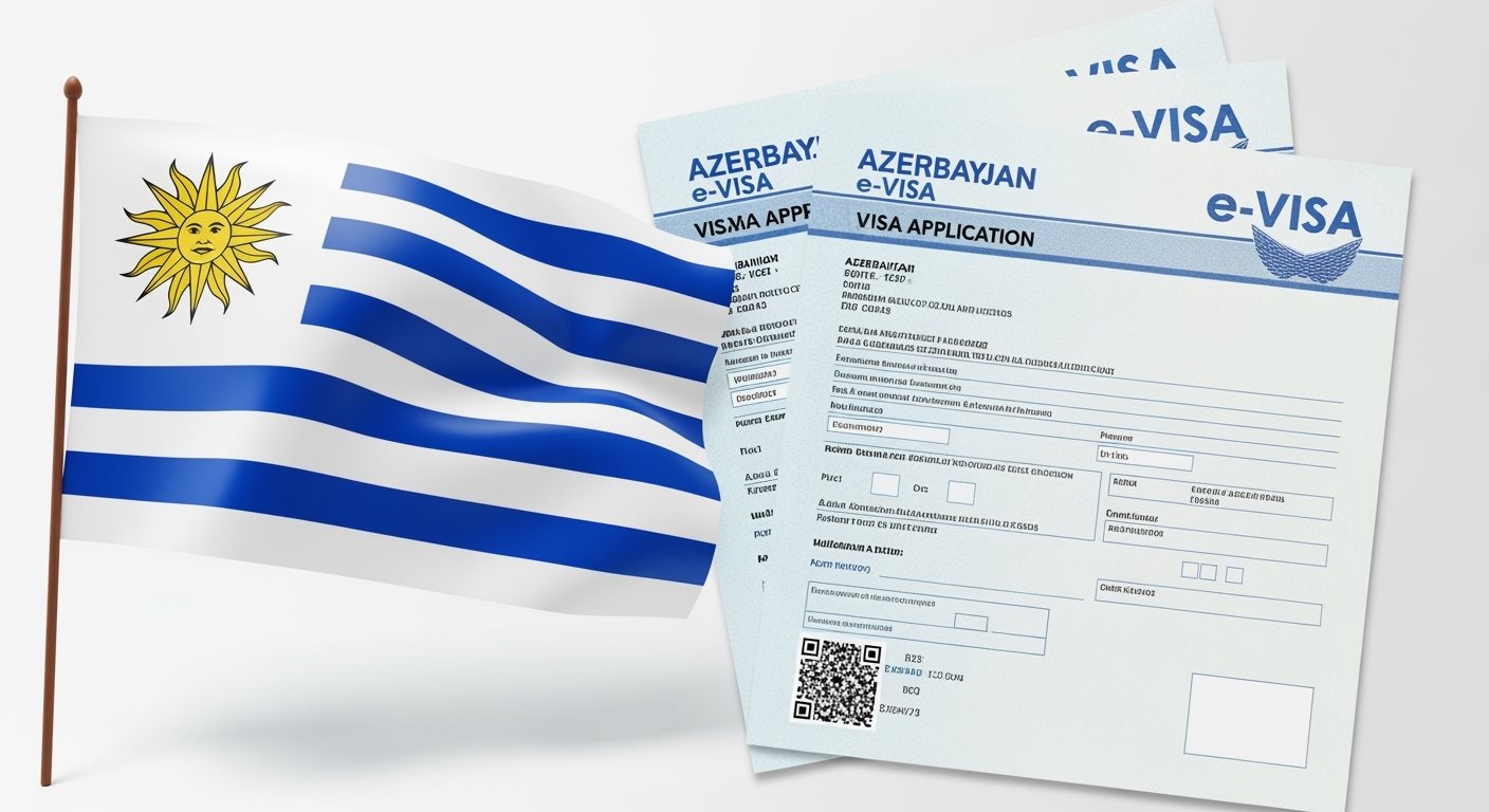 Uruguay flag with Azerbaijan e-Visa documents