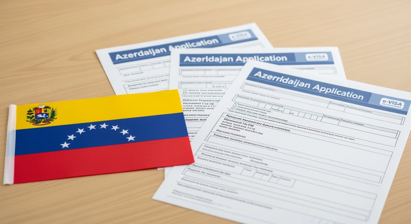 Venezuela flag with Azerbaijan e-Visa documents